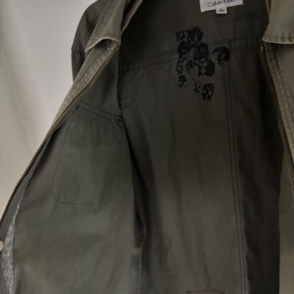 Calvin Klein L Khaki Green Utility Jacket Field Zip Collar Pocket Rugged Minimal - Picture 7 of 12